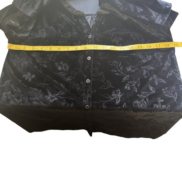 Lands End Black Velvet Floral Button-Up Womens Blouse Size S - Picture 8 of 11